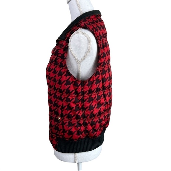 Liz Claiborne Puffer Vest Red & Black Herringbone zip front Size M - Picture 2 of 8